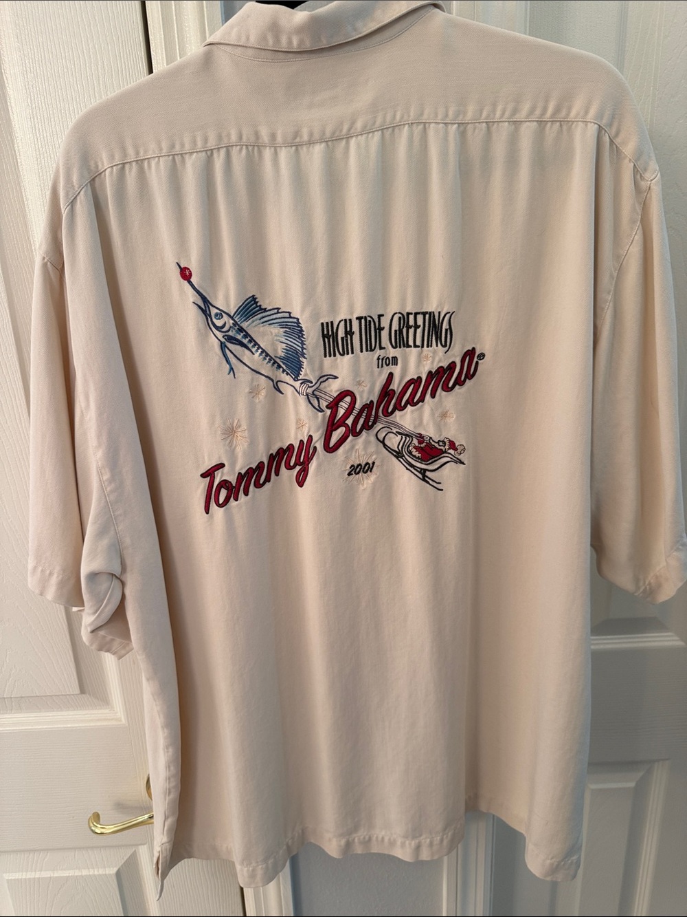 Tommy Bahama Cream Short-Sleeve Embroidered Sailfish Resort Shirt